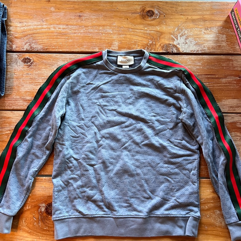 Real Gucci Gray Sweater with Red and Green Stripe